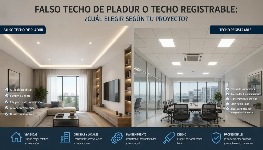 ¿Falso techo de pladur o techo registrable? Descubre cuál elegir en función de tu proyecto y necesidades.