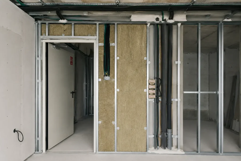 Sistema de protección pasiva contra incendios con sellado cortafuego de instalaciones y puerta cortafuego en Santiago de Compostela